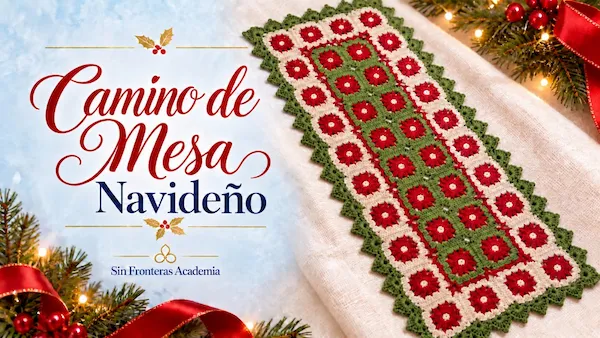 Camino de mesa navideño tejido a crochet con grannys
