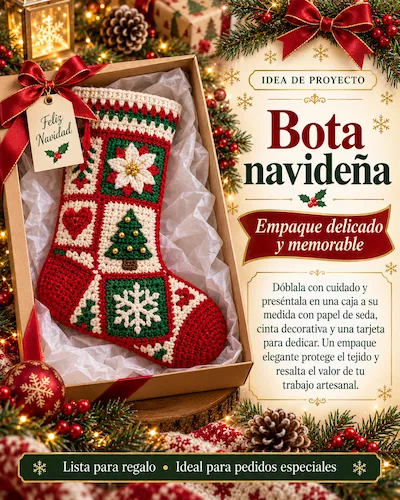 Idea de empaque para una bota navideña tejida