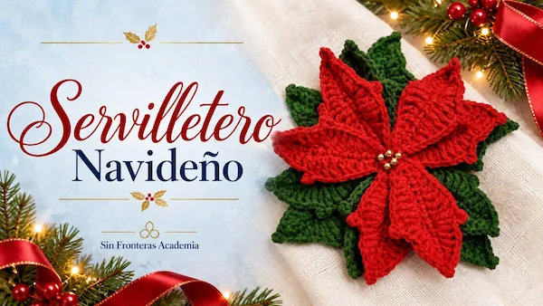 Portaservilletas navideño con flor de Pascua tejido a crochet